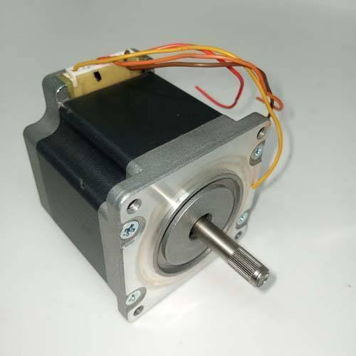 Dual Shaft NEMA 23 2A Stepper Motor For CNC 3d Printer - a silver and black square motor with a splined metal shaft and a white wire connector.
