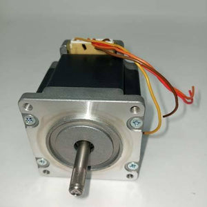 Dual Shaft NEMA 23 2A Stepper Motor For CNC 3d Printer - a silver metal housing, a splined shaft, and a white connector with four loose wires.