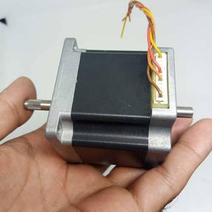 Dual Shaft NEMA 23 2A Stepper Motor For CNC 3d Printer - the silver metal body, black central housing, two shafts, and a white electrical connector.