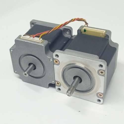 Dual Shaft NEMA 23 2A Stepper Motor For CNC 3d Printer - shown as two silver and black square motors with protruding shafts and connected wiring harnesses.