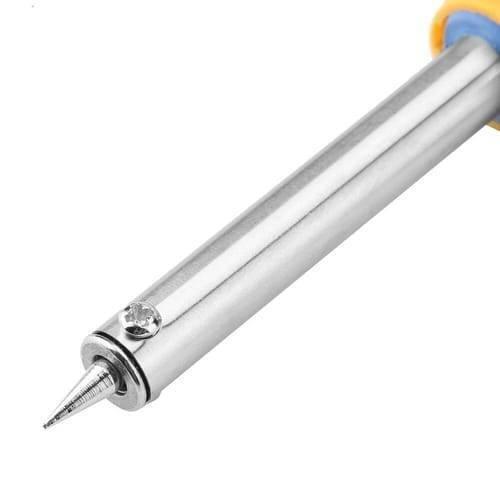 Dual Wattage Electric Temperature Gun Soldering Iron TU-127A - the silver metal heating element, pointed tip, and a small fixing screw.
