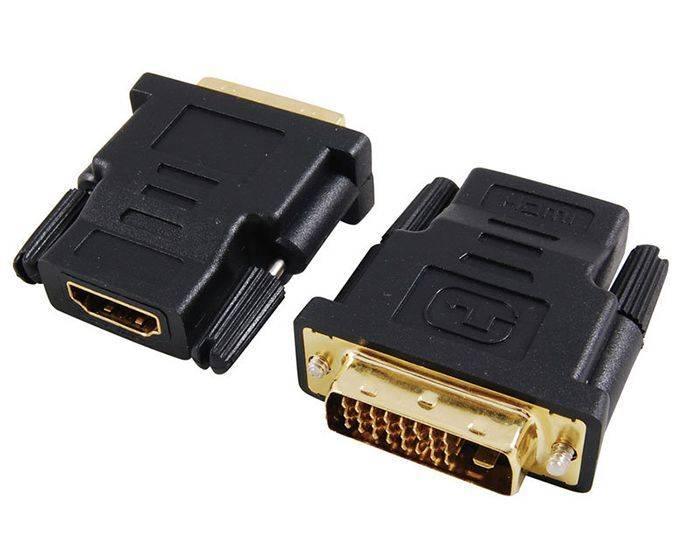 DVI To HDMI Converter DVI-i Male To HDMI Female Video Plug Adapter - two black adapters, each with a gold-plated HDMI port and a DVI-i connector.