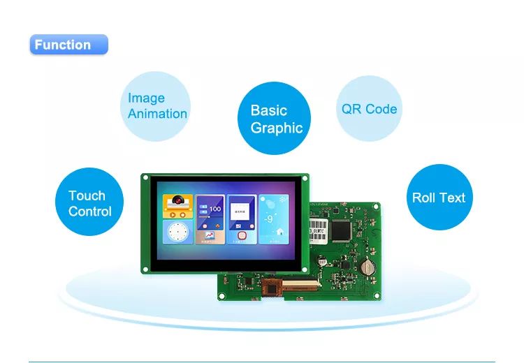 Dwin 15.6 Inch HMI LCD Touch Colorful Screen 1364x768 TFT Display Module RS232/ TTL UART LCD Smart Panel DMG13768C156_03WTC - a green circuit board with a display featuring colorful icons, a clock, and temperature settings.