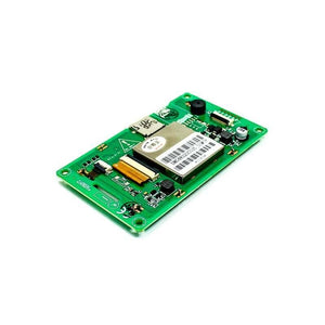Dwin HMI 3.5 Inch LCD Resistive Touch Display DMG48320C035_03WTR - the green circuit board with a metal shield, ribbon cable, and ports.