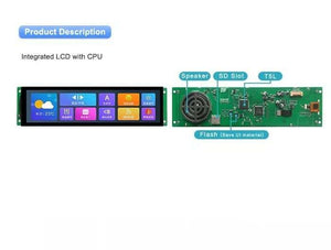 Dwin T5l 8.88inch TFT LCD Touch Panel Module 1920x480 Resolution 16.7m Colors IPS Screen HMI Display DMG19480C088_03WT - the front display with icons and the back green circuit board with a speaker, SD slot, and flash.
