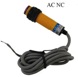 E3f DS10Y1 IR Reflective Photo Sensor AC No 2 Wire Proximity Sensor - a yellow cylindrical sensor with a long grey cable and a label showing wiring.