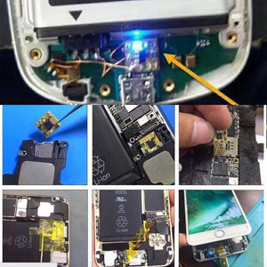 Easy Chip Charge IC Chip Board Module Solve Charging Problem For Mobile Repairing - shown in a multi-panel layout illustrating the installation process inside a smartphone near the charging port.