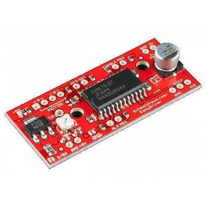 Easy Driver Stepper Motor Driver - a red rectangular circuit board featuring an A3967SLBT chip, a cylindrical capacitor, and multiple pin headers.