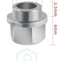 Eccentric Sleeve Type A 8X6 Spacer Eccentric for structural profile under V-slot OpenBuilds 6 mm engraved - a silver hexagonal metal spacer shown in a technical diagram with red dimension lines indicating its measurements.