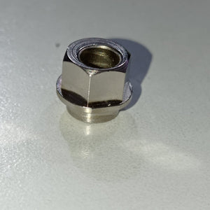 Eccentric Sleeve Type A 8X6 Spacer Eccentric for structural profile under V-slot OpenBuilds 6 mm engraved - a close-up showing a shiny, silver-colored metal hexagonal spacer with a circular flange base.