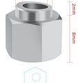 Eccentric Sleeve Type c 10 X 8 Spacer Eccentric For Structural Profile Under V-Slot OpenBuilds (Copy) - a silver hexagonal metal spacer with a cylindrical top, shown in a technical dimension diagram with measurements.