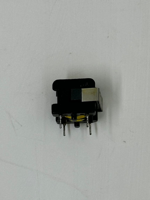 EE16 Pulse Transformer LFU10H-203U 0.45A - a black rectangular electronic component with a yellow core and four metal pins extending from the base.