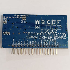 EGS002 EG8010 IR2113 DC To AC Spwm Pure Sine Wave Inverter Module - a blue rectangular circuit board with a row of header pins and printed labels for various input and output ports.