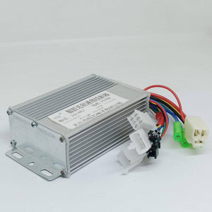 Electric Bike Electric Cycle BLDC Motor Controller And Throttle Handle Accelerator - a rectangular silver metal casing with a label and a bundle of multi-coloured wires with white connectors.