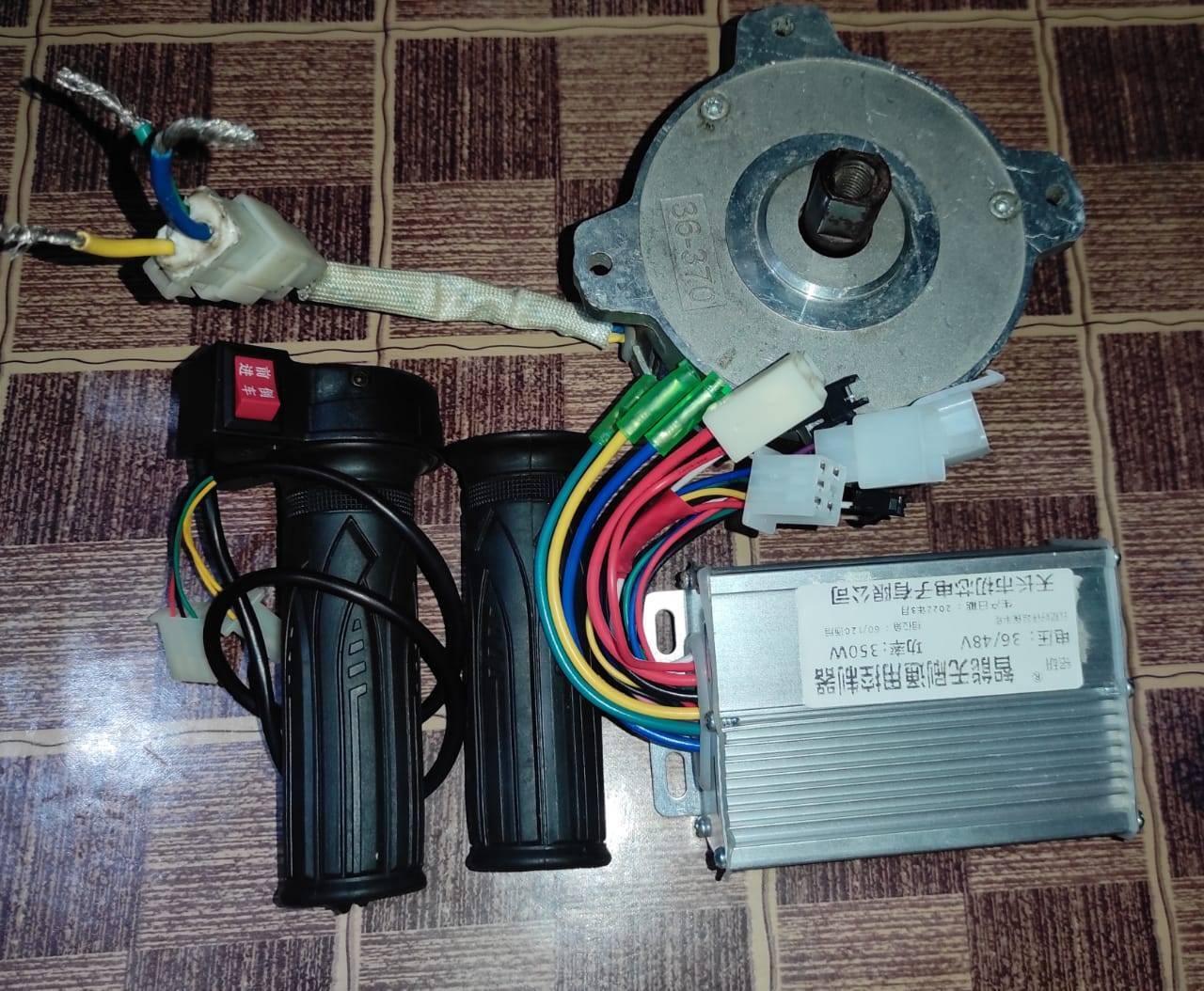 Electric Bike Electric Cycle BLDC Motor Controller And Throttle Handle Accelerator - kit including a silver motor, controller, and black throttle grips.