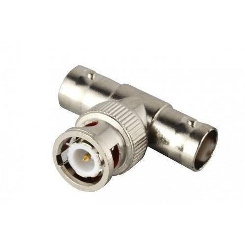 Electric t BNC Connector - shown as a silver-coloured metal T-shaped adapter with three BNC female ports.
