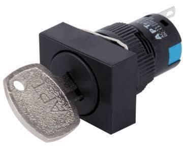 Electronic Turn Key Locking Power Spst Metal On-off Key Switch Lock Keyed Safety Switch Rectangle Key Switch - a black rectangular keyed safety switch with a silver metal key inserted into the front lock mechanism.