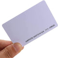 EM4100 125kHz RFID Card RFID Tag - a plain white rectangular plastic card held by a hand, printed with the text "UHP POTE 0007314124 111,39628".