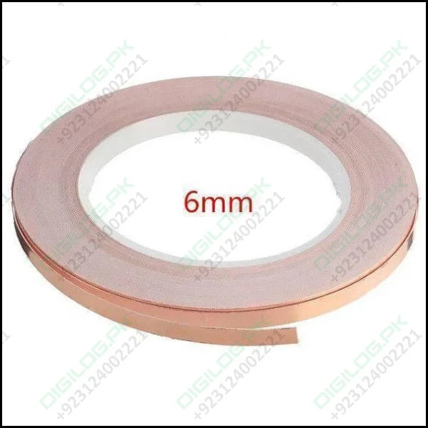 EMI 6mm 30M Copper Foil Conductive Adhesive Tape - shown as a single roll of metallic copper-colored tape with the text 6mm printed in the center.