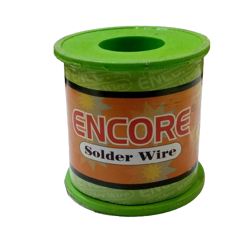 Encore Solder Wire 400 Gram 0.8mm - a cylindrical spool with a green plastic frame and an orange label featuring the brand name and product type text.