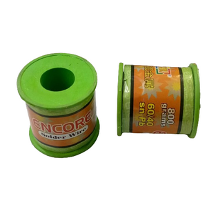 Encore Solder Wire 400 Gram 0.8mm - shown as two green plastic spools with orange labels reading 800 grams and 60/40 Sn Pb, positioned upright and lying on their side.