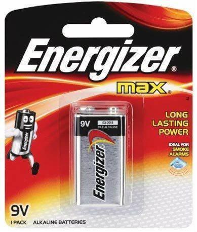 Energizer 9V Battery Alkaline General Purpose Battery - its original retail packaging, featuring a 9V battery inside a clear plastic blister pack on a red and black card.