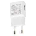 EP-TA200EWE Samsung Mobile Charger Phone Charger USB Adaptive Fast Charging Wall Charger - a white wall adapter with a two-pin EU plug and a single USB port on the side, featuring printed technical specifications.