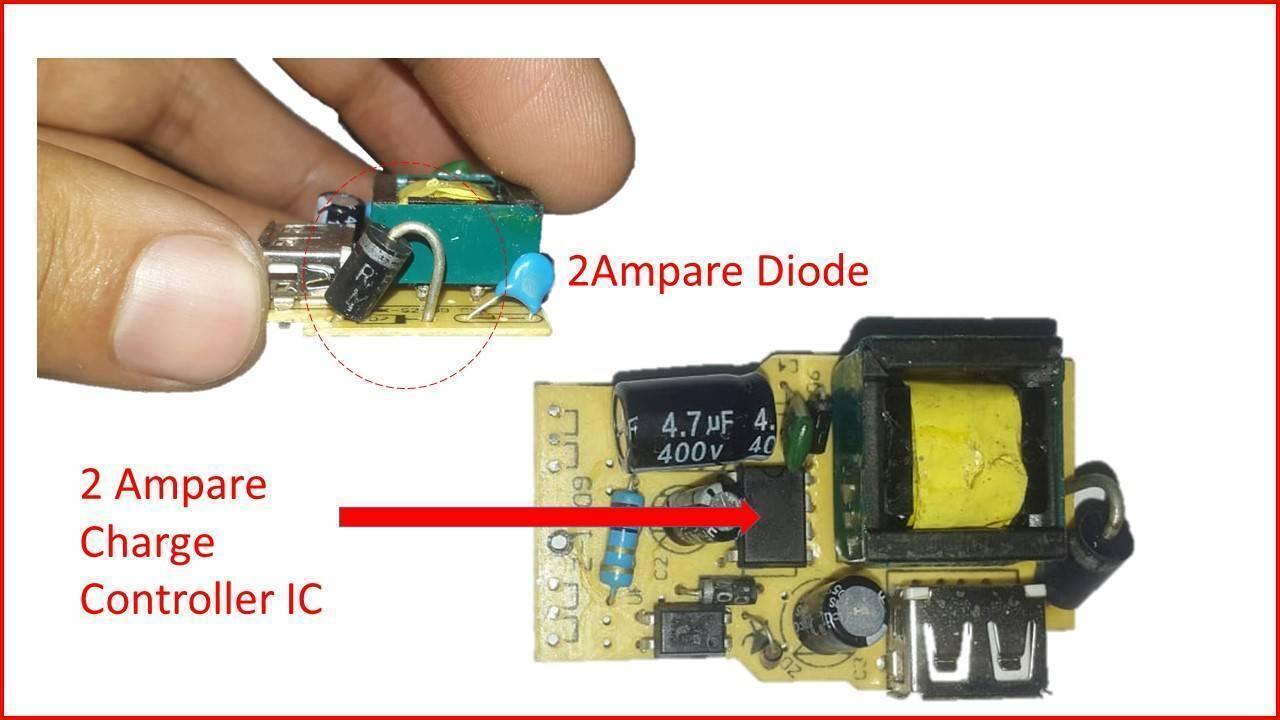EP-TA200EWE Samsung Mobile Charger Phone Charger USB Adaptive Fast Charging Wall Charger - shown as a disassembled yellow circuit board with a USB port, transformer, capacitor, and labeled electronic parts.