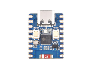 ESP32 C3 Mini Development Board With 2.4GHz Wi-Fi, Bluetooth 5 - rectangular circuit board featuring a USB-C port, two buttons labeled BOOT and RESET, and a central microchip.