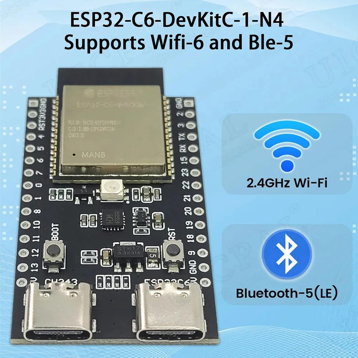 ESP32-C6 ESP32-C6-DevKitC-1-N4 Development Board ESP32-C6-DevKitC-1-N4 Module Supports WiFi Bluetooth 512KB 320KB ROM