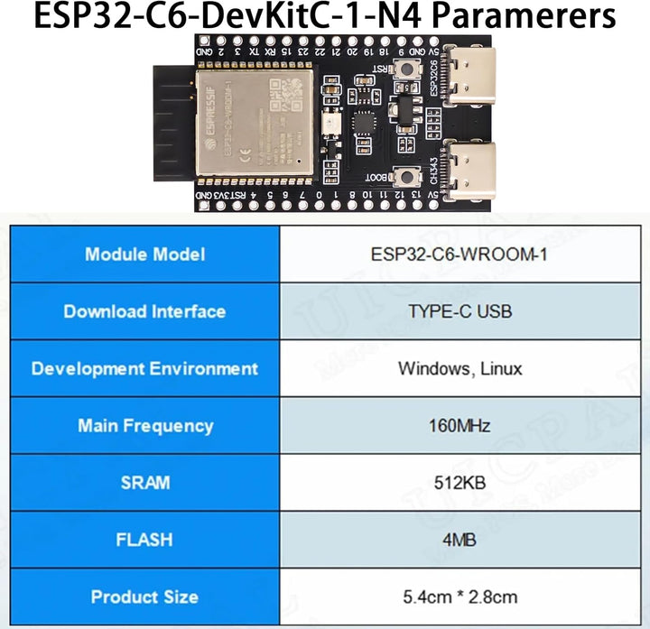 ESP32-C6 ESP32-C6-DevKitC-1-N4 Development Board ESP32-C6-DevKitC-1-N4 Module Supports WiFi Bluetooth 512KB 320KB ROM