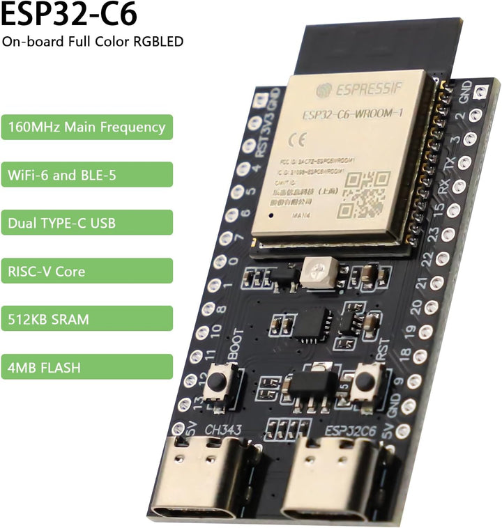 ESP32-C6 ESP32-C6-DevKitC-1-N4 Development Board ESP32-C6-DevKitC-1-N4 Module Supports WiFi Bluetooth 512KB 320KB ROM