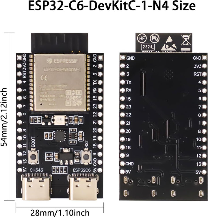 ESP32-C6 ESP32-C6-DevKitC-1-N4 Development Board ESP32-C6-DevKitC-1-N4 Module Supports WiFi Bluetooth 512KB 320KB ROM