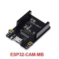 ESP32 Cam Mb Micro USB Programmer CH340G USB To Serial Port Board - a micro USB port, two push buttons labeled IO0 and RST, and female pin headers.
