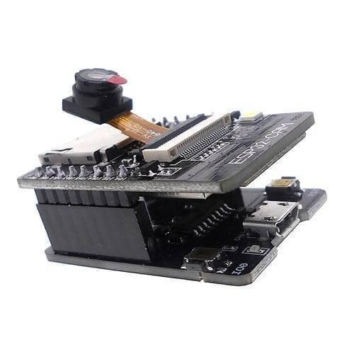 ESP32 Cam Mb WiFi Bluetooth Development Board Micro USB Interface CH340G USB To Serial Port And OV2640 Camera Module - with an OV2640 camera module, showing a black circuit board, a micro USB port, and a ribbon-connected camera lens.