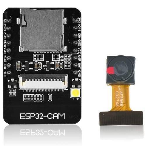 ESP32 Cam Mb WiFi Bluetooth Development Board Micro USB Interface CH340G USB To Serial Port And OV2640 Camera Module - shown with a black rectangular PCB, a micro SD card slot, a white camera ribbon connector, and a separate OV2640 camera module.