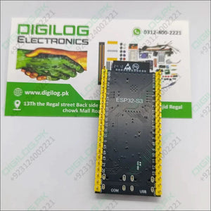 ESP32-S3 Devkitc-1 N16R8 Development Board – 16MB Flash, 8MB Psram, Wi-Fi & Bluetooth 5.0 Le With External Antenna Connector - shown from the back, featuring a black rectangular PCB with yellow pin headers and printed pin labels.
