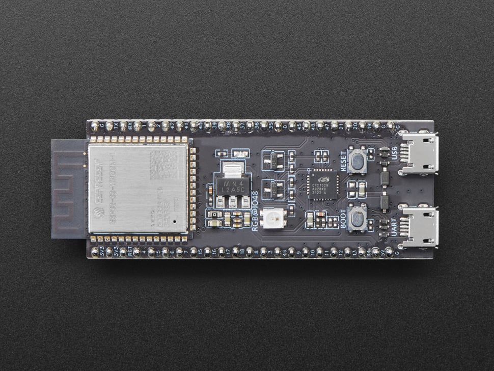 ESP32 S3 Wroom 1 Development Board ESP 32 S3 With Cable - a black rectangular circuit board with an integrated antenna, two USB-C ports, two buttons, and an RGB LED.