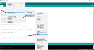 ESP32 Wemos LOLIN32 ESP32, WiFi + Bluetooth + LiPo Battery Connector - the Arduino IDE software interface on a computer screen with the Tools menu open and LOLIN D32 board selected.