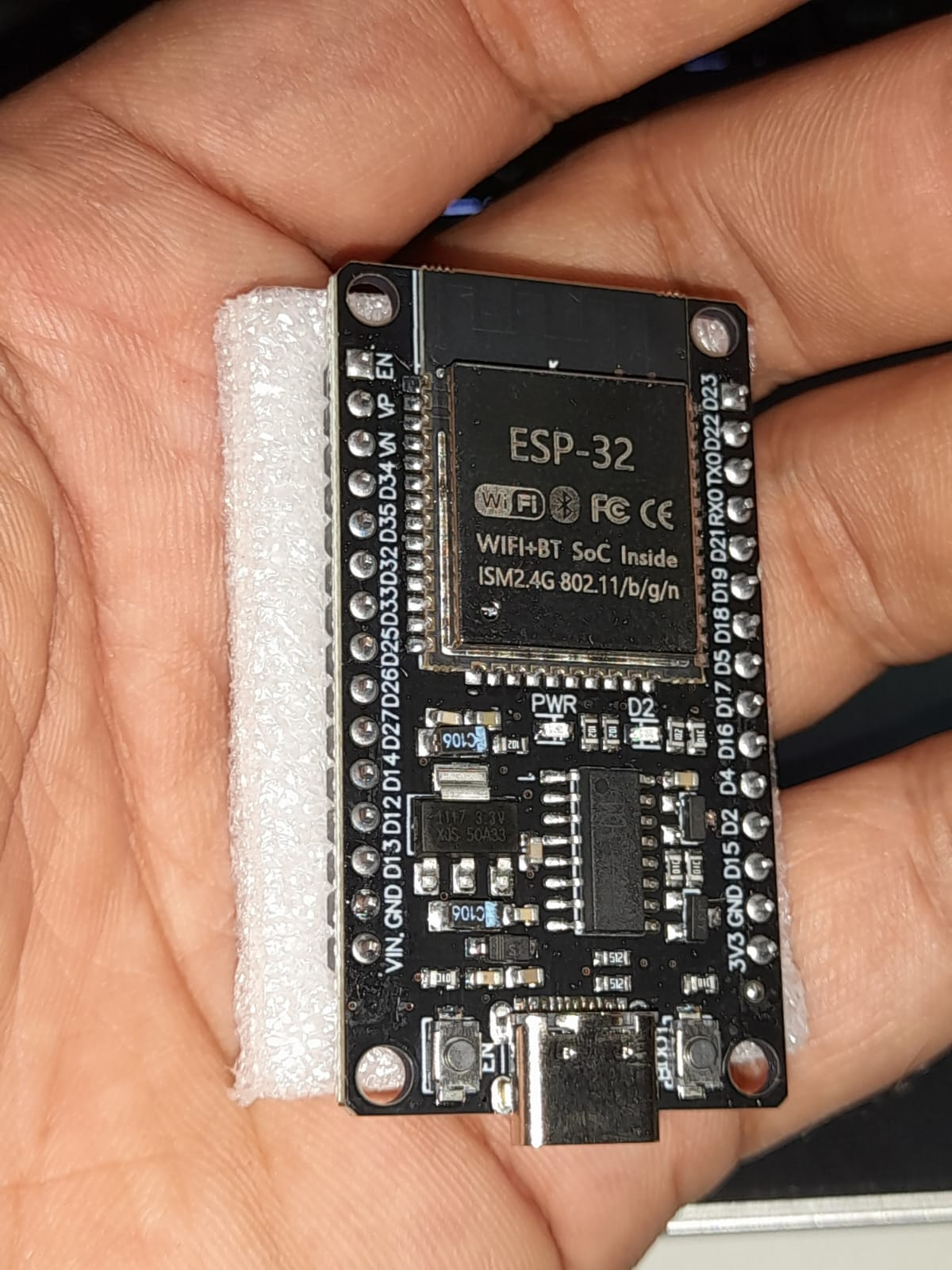 ESP32 WiFi + Bluetooth Module Type-C (30 Pin) (Pre-Soldered) - a black circuit board, USB-C port, two buttons, and pin headers.