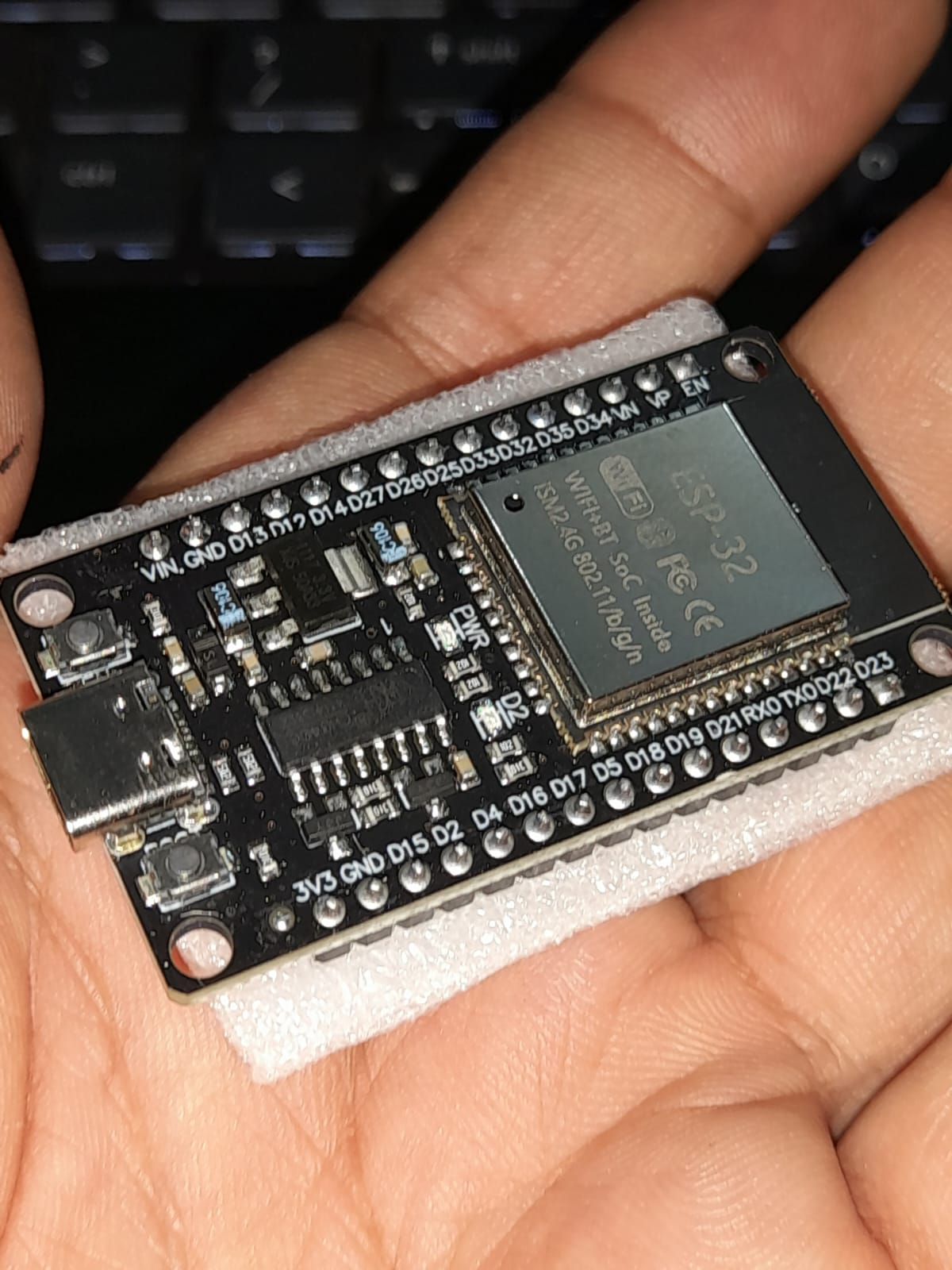ESP32 WiFi + Bluetooth Module Type-C (30 Pin) (Pre-Soldered) - a black circuit board with a USB-C port and two buttons.