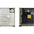 ESP32-wroom-32U 4MB 8MB 16MB - shown from both sides, featuring a silver metal shield with a U.FL antenna connector and a black circuit board with labeled pin headers.