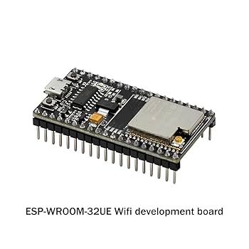 ESP32 WROOM32U Wrover Module WiFi Module - ESP-WROOM-32UE Wifi development board is a black rectangular circuit board with a silver metal shield, a micro-USB port, and two push buttons.