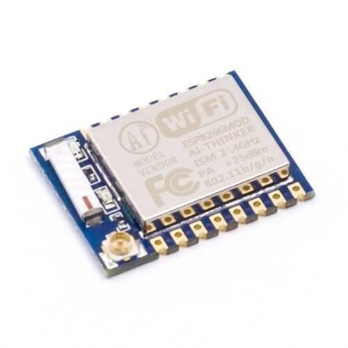 ESP8266 ESP-07 WiFi Module - a blue rectangular PCB, a metal shield with printed text, and an integrated gold-plated antenna connector.