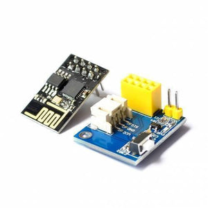 ESP8266 ESP01 ESP-01 RGB LED Controller Adpater WiFi Module For Arduino Ide WS2812 WS2812B 5050 16 Bits Light Ring Christmas DIY - an ESP-01 module next to a blue adapter board with a white connector, a yellow header, and a push button.