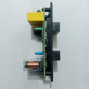 Espa Pressure Controller Circuit - Card - a side-view of the green rectangular circuit board featuring a yellow relay, a copper coil, and black connectors.