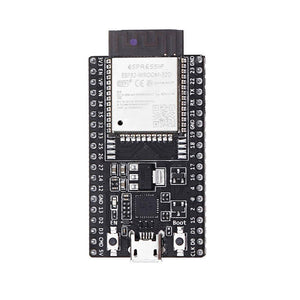 Espressif ESP32 Wroom 32D Development Board - a black PCB, a central metal module, a micro-USB port, and two tactile buttons labeled EN and Boot.