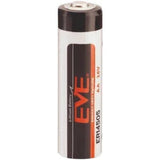 Eve ER14505 AA 3.6V Lithium-ion Battery - Long-lasting Power For Your Devices - a white and black cylindrical battery with orange branding standing upright against a white background.