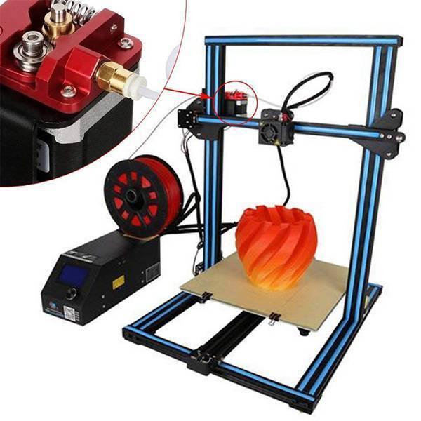 Extruder Kit Aluminum Extruder Drive Feed For Creality Ender 3/3 Pro Cr-10, CR-10S, Cr-10 S4, Cr-10 S5, 1.75mm Right Hand - shown installed on a 3D printer with a close-up inset of the red metal extruder mechanism.