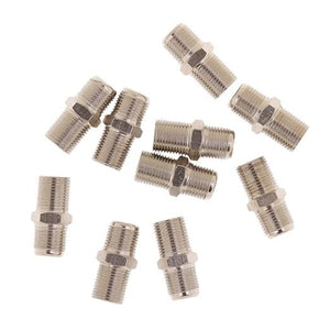 F Type Coaxial Cable Coupler Female F/f Jack Adapter Connector - collection of nine identical silver-colored metal coaxial barrel connectors.